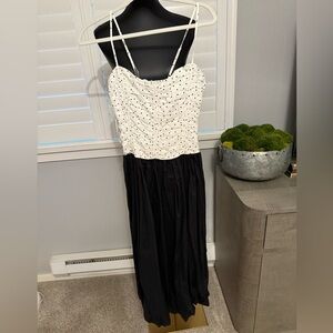 Lush NWT Polka Dot Midi Dress White Black Ruched Bodice Size M